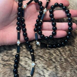 Vintage coral and pearl 14k yellow gold beaded necklace